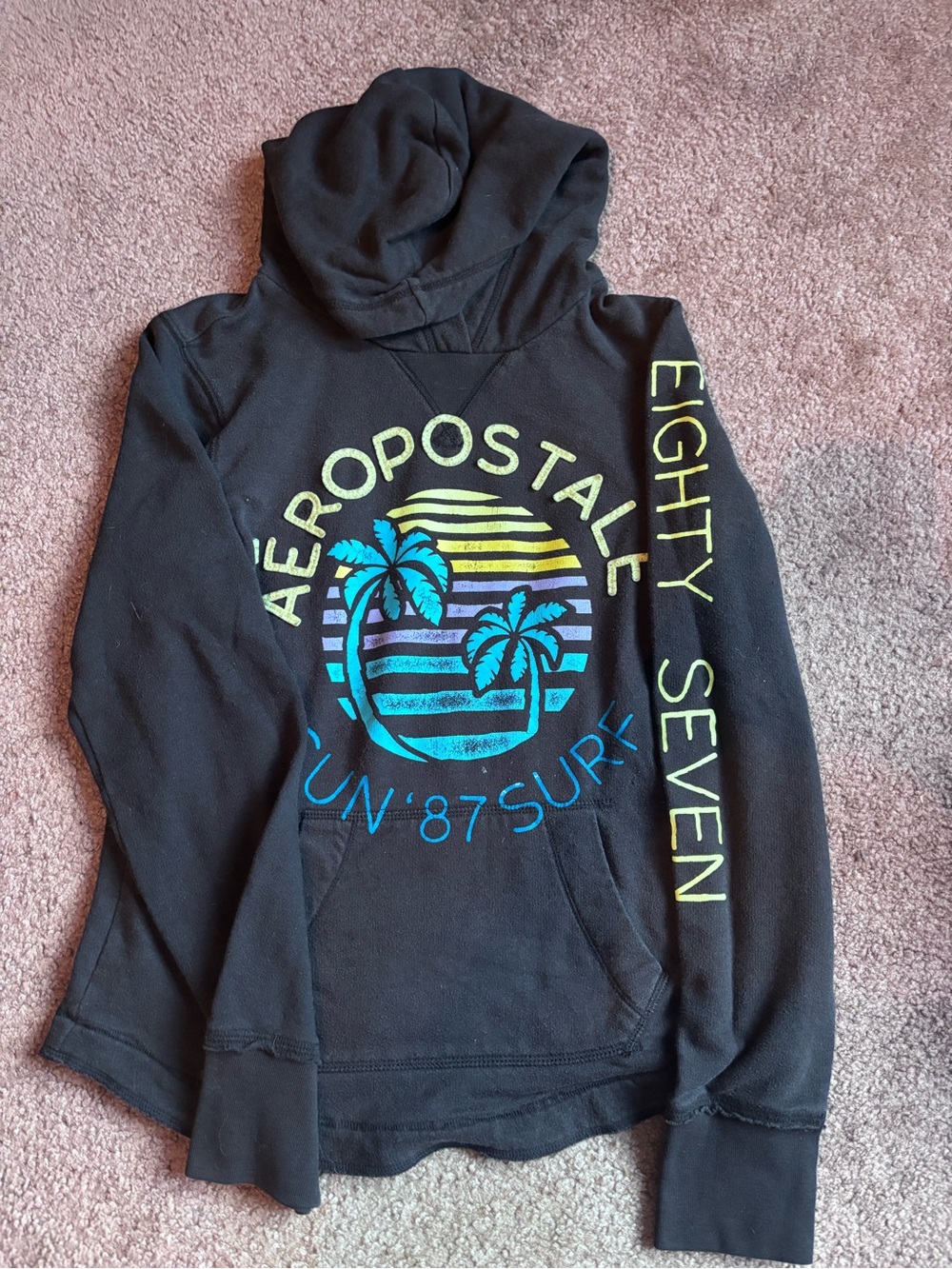 Aeropostale Y2K Black Hoodie with Lime Trim